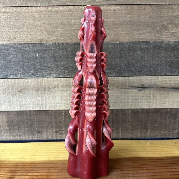 Maroon Hand carved Candle 15” Tall Never Lit - Picture 7 of 9